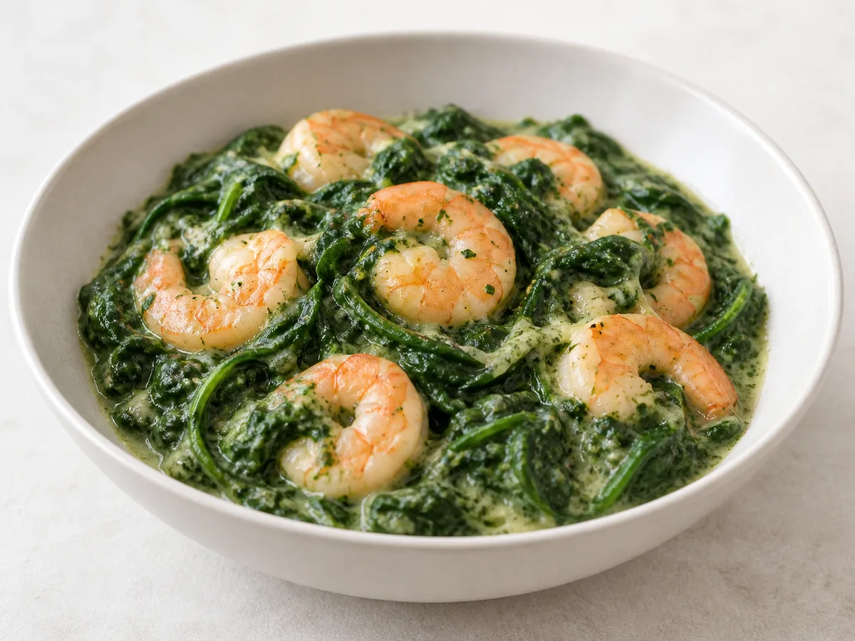 Shrimp in Spinach and Gouda Sauce