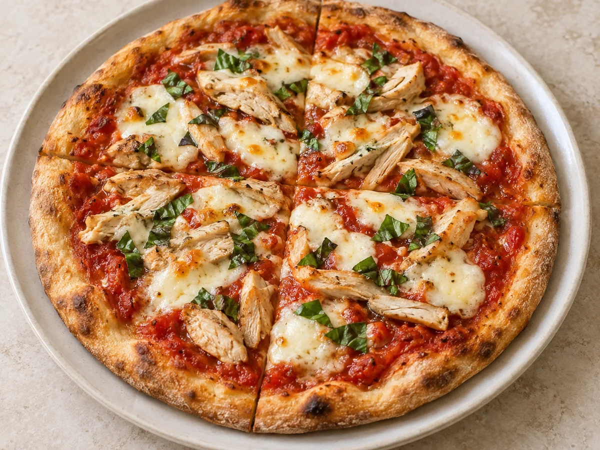 Thin-Crust Chicken and Mozzarella Pizza
