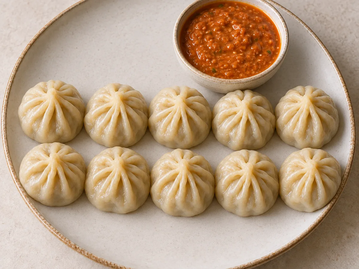 Vegetable Momo with Tomato-Sesame Sauce