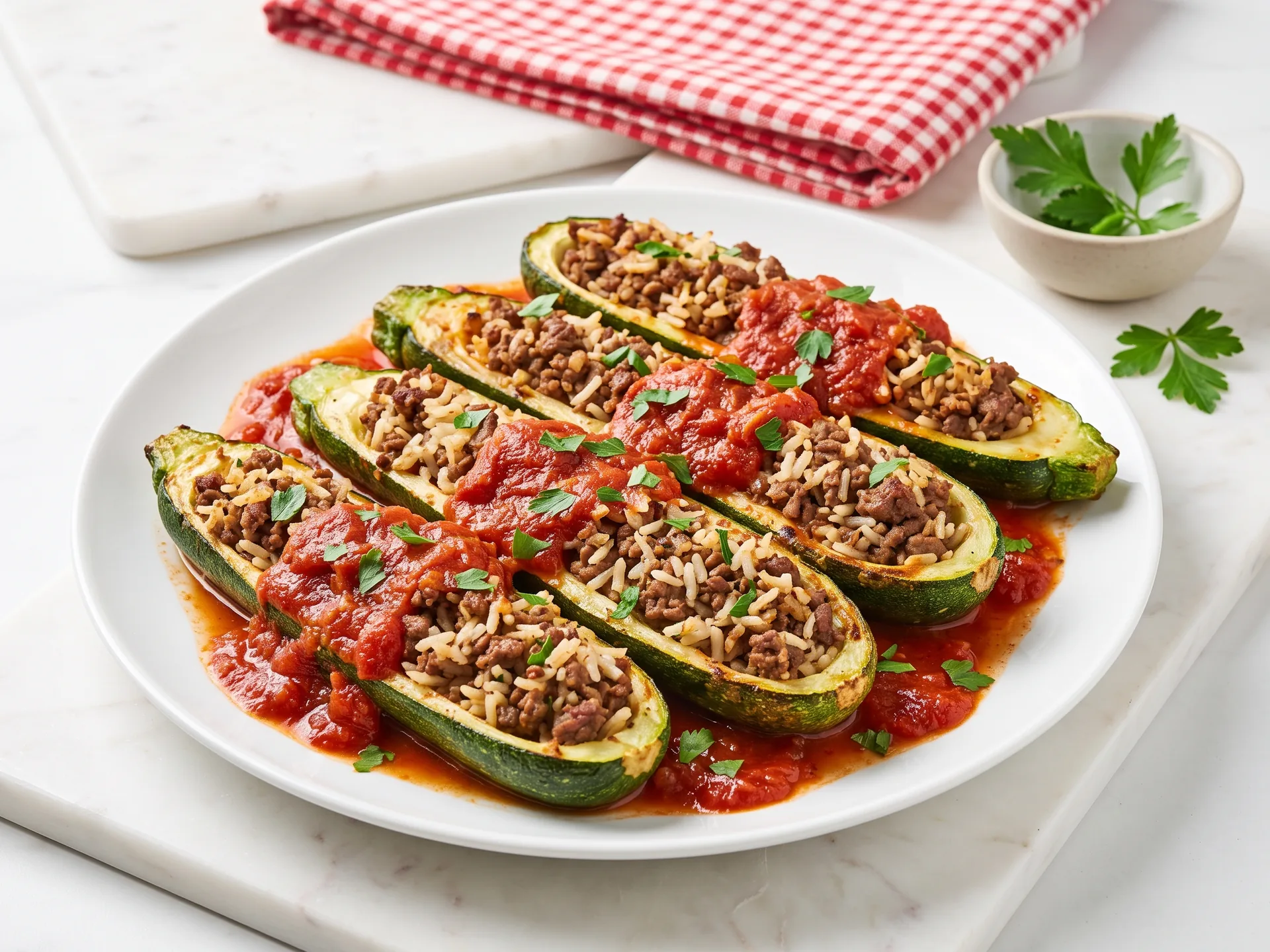 Courgettes farcies riz et bœuf