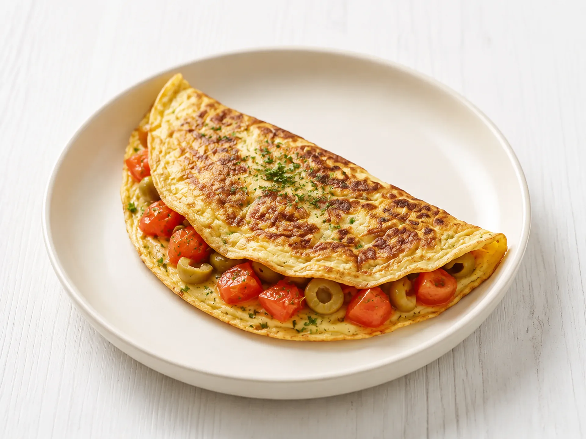 Omelette à la tomate et aux olives