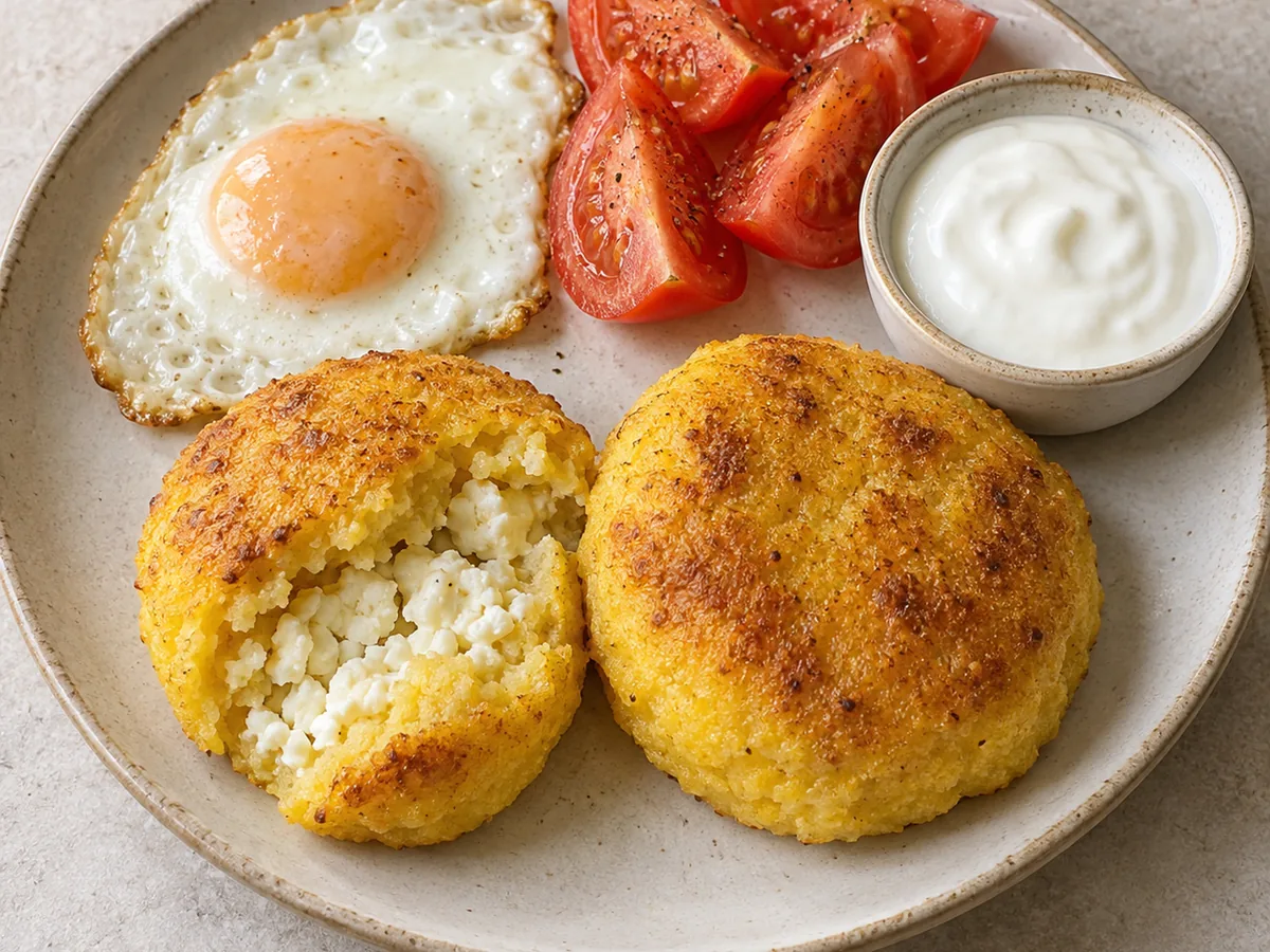 Polenta Bulz with Feta and Egg