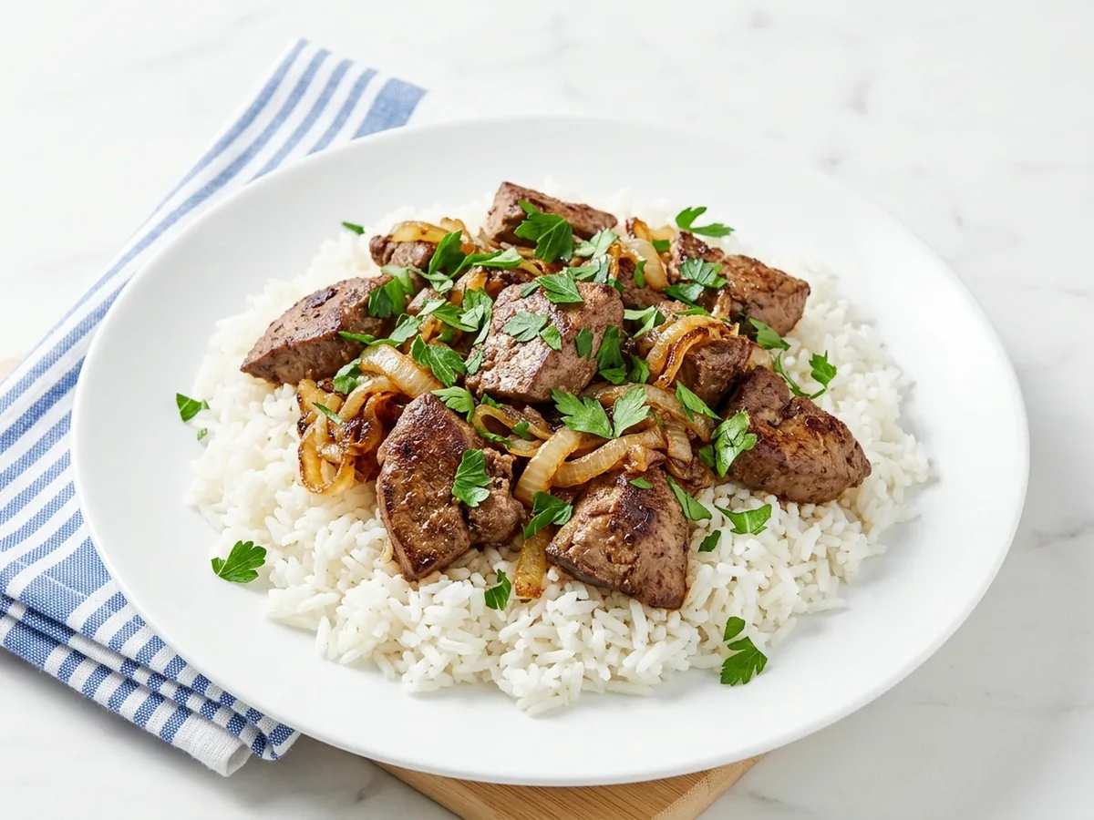 Beef Liver with Onions and Rice