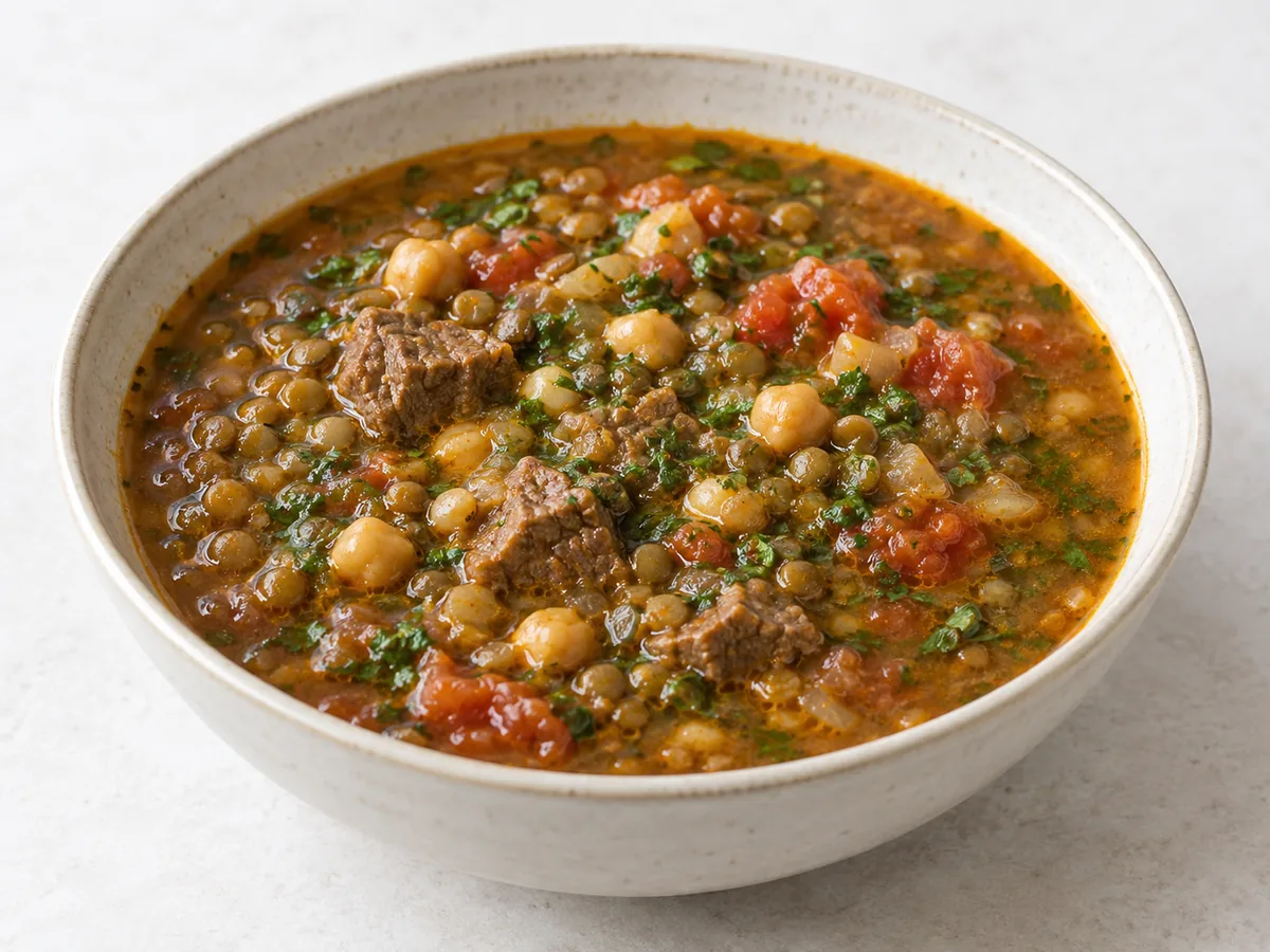 Harira-Style Beef and Legume Soup