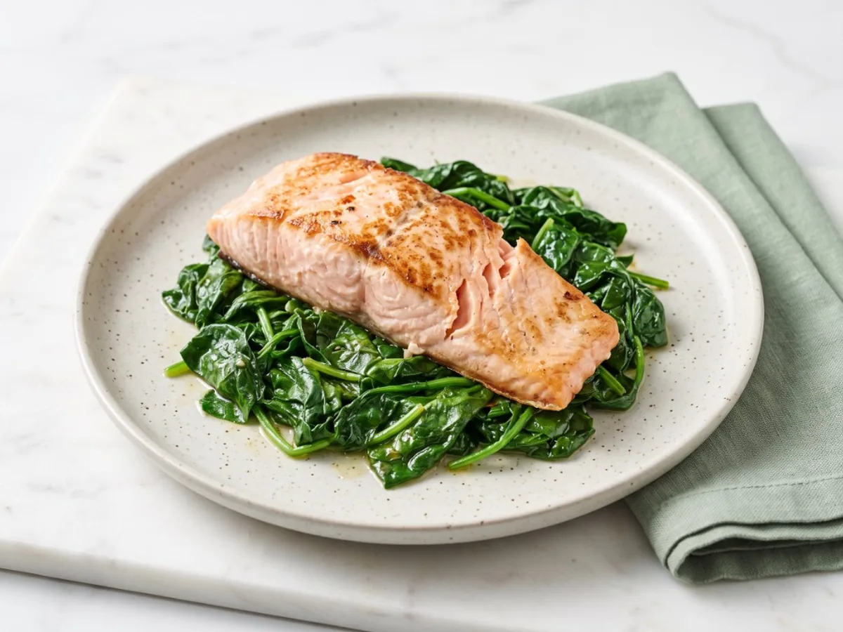 Salmon with Garlic Spinach