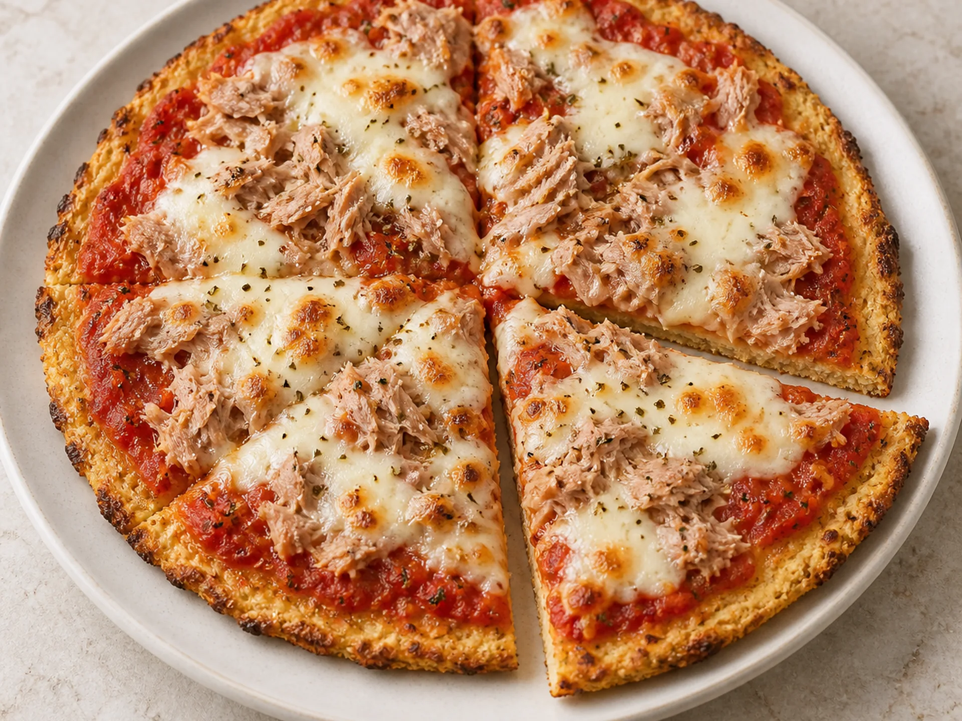 Pizza au thon, croûte de chou-fleur