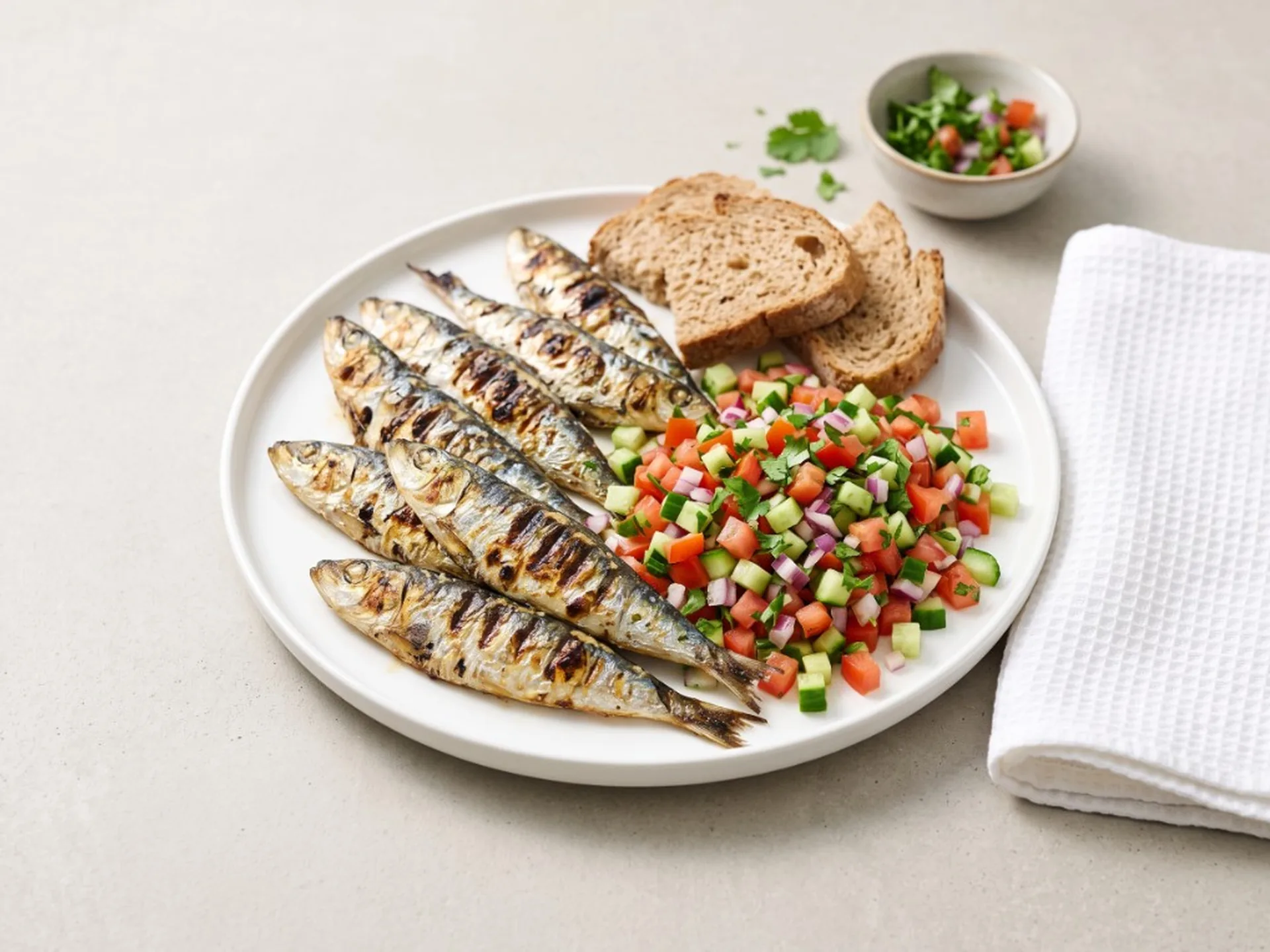 Sardines grillées et salade marocaine