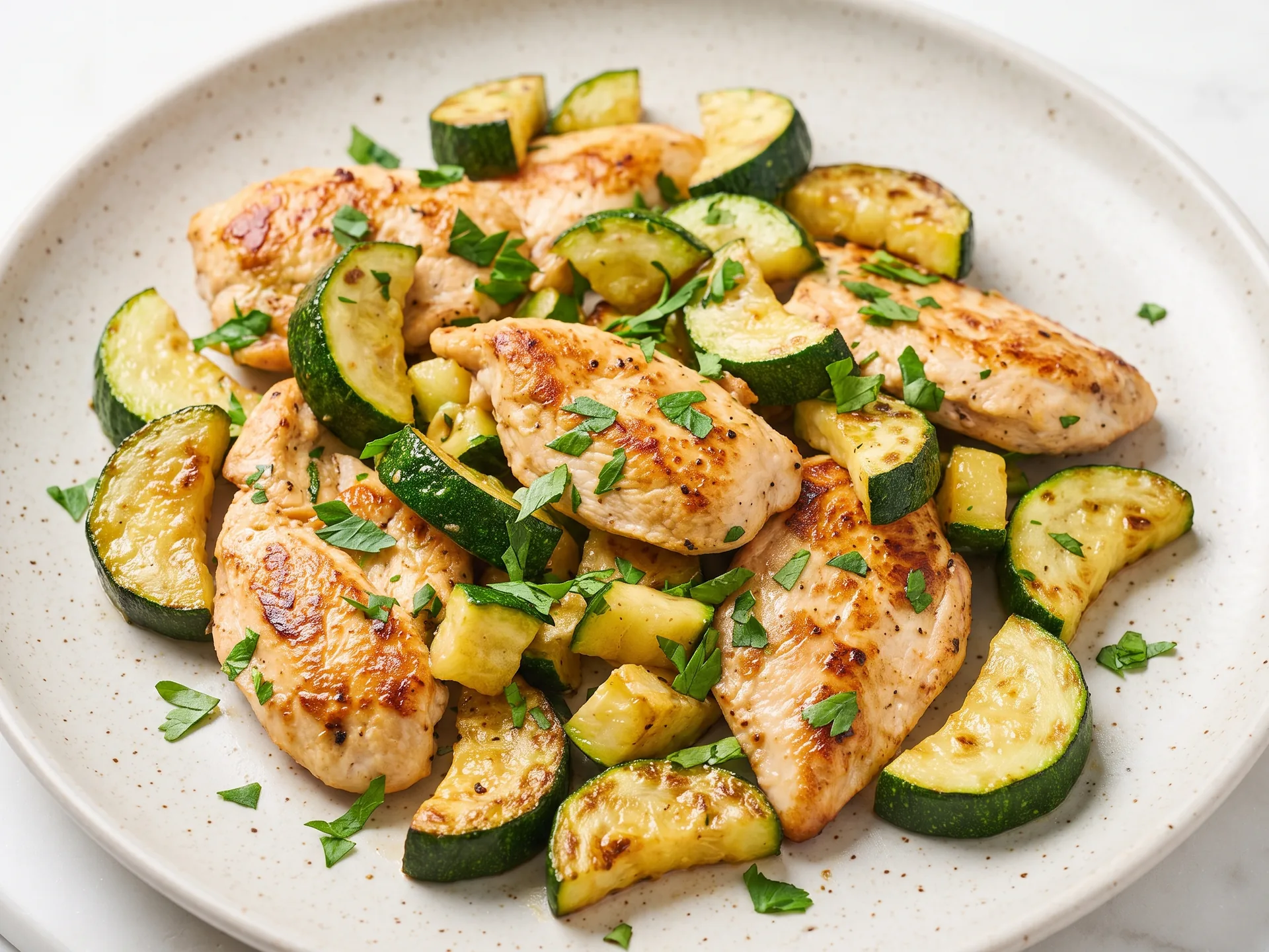 Poulet poêlé aux courgettes et ail